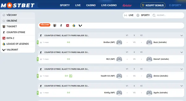 Esportové sázení na české platformě Mostbet