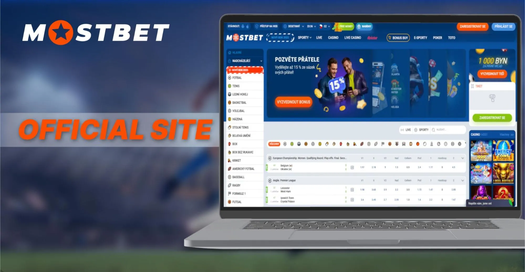 Sportovní podpora z oficiálního webu Mostbet