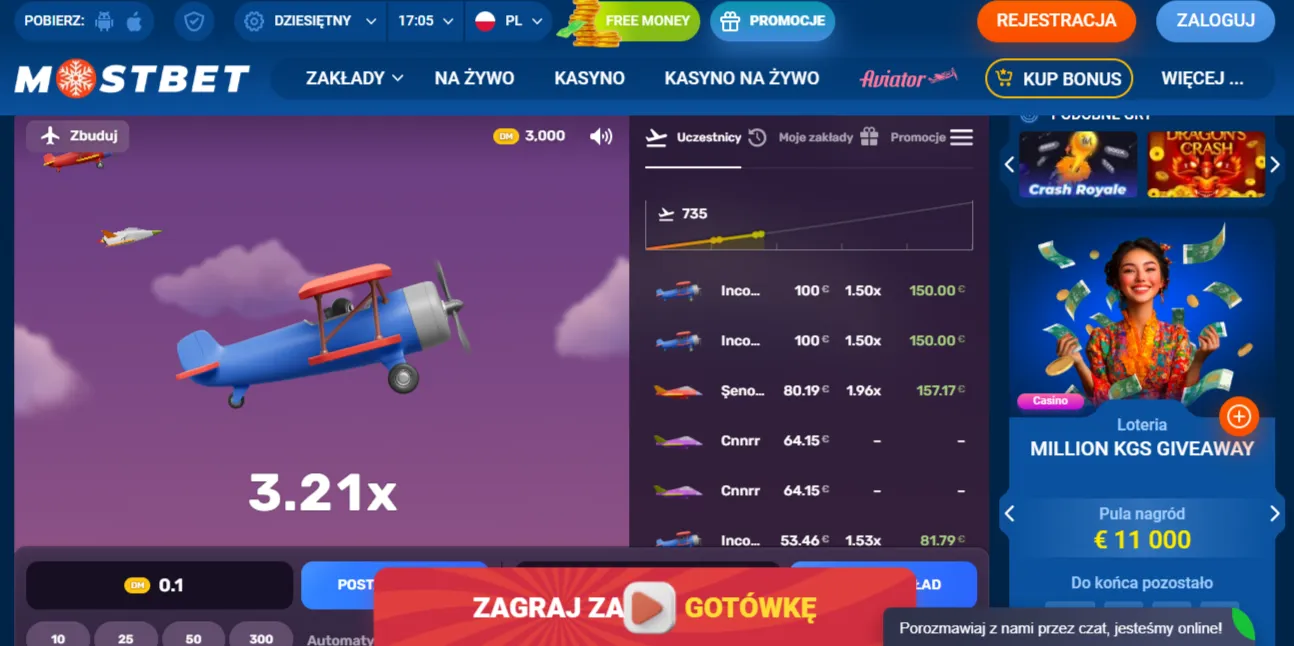 Gra Aviator w polskim kasynie Mostbet