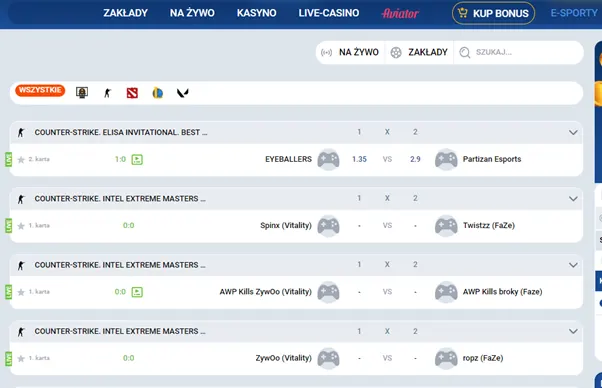 Linia zakładów Cybersport w Mostbet