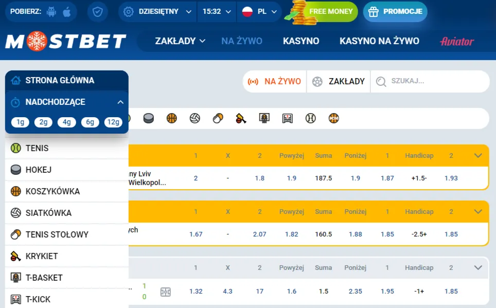Linia zakładów w polskim Mostbet