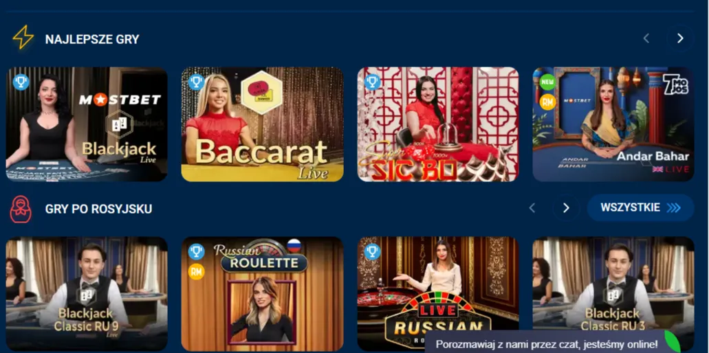 Gry z krupierem na żywo w kasynie Mostbet Live
