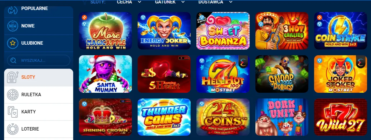 Sloty w polskim kasynie online Mostbet